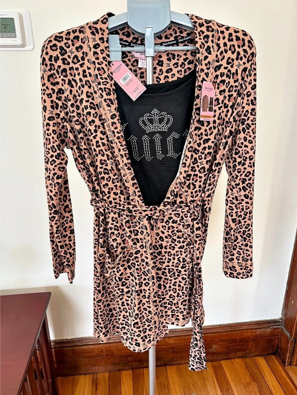 Juicy Couture 3 Piece Leopard Sleep Set Robe Pajamas Rhinestone NWT Small